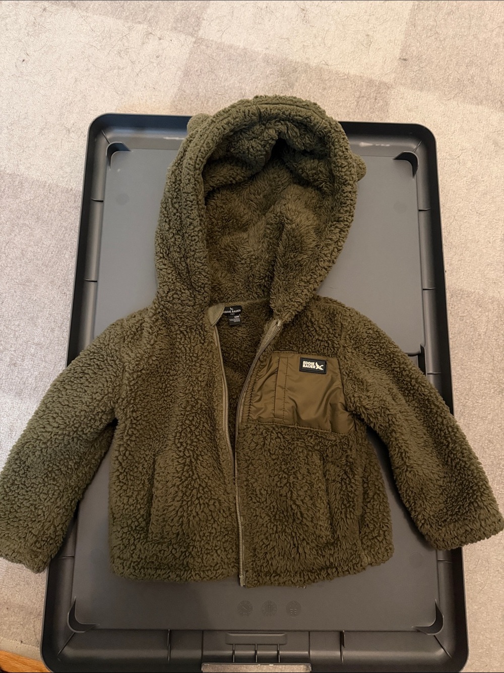 Eddie Bauer Kids Olive Green Sherpa Hoodie Jacket